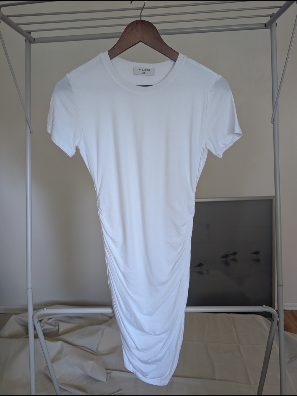 Babaton White Ruched T-Shirt Dress